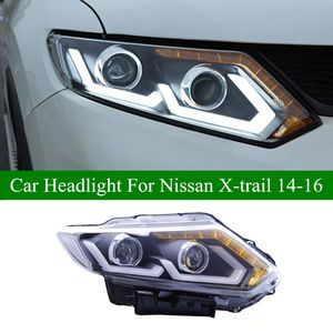 Bilens dagsljus för Nissan X-Trail LED-strålkastar Dynamisk Turn Signal Lamp High Beam Angle Eye-strålkastare Assembly 2014-2016