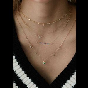 925 Simple sterling silver vermeil delicate necklace dainty geometric rainbow cz bar charm thin link chain collar stunning women j272Z