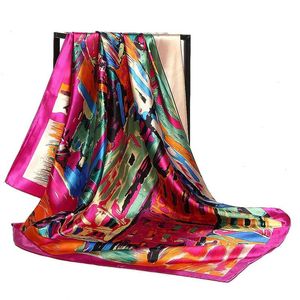 90 90 cm foulard en soie femmes imprimer cheveux cou carré bureau dames châle Bandana musulman Hijab mouchoir silencieux Foulard femme