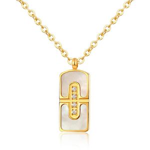 Anhänger Halsketten Mode Quadrat Schild Mit 4 Steinen Halskette Gold Farbe Weiß Shell Für Frauen Hochzeit Schmuck Geschenk Anhänger