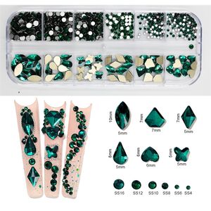 12Gird Box Multi Size ABColorful fix s Flatback Crystal Diamond Gems 3D Glitter Nail Art Luxurious Decorations 220708