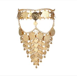 Women Masquerade Masks Stage Cosplay Belly Dance Jewelry Coin Bell Veil Party Bauta Facemask Halloween Dance Play Accessories Golden Silvery