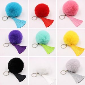 29 färger 8cm kanin päls boll tofs nyckelring multicolor tofsels pompom nyckelring handväska nyckel ring bil hängsmycke nyckelringar