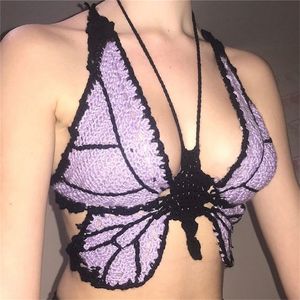 ZOKI Femmes Sexy Tricoté Crop Tops Col En V Profond Évider Corset Top D'été Streetwear Dos Nu Bandage Camisoles Top 220514