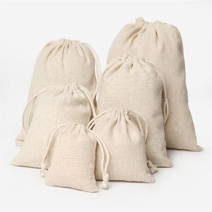 50PCS Cotton Linen Bag Jewelry Packaging Display Pouch Makeup Wedding Candy Gift Bags Wrapping Supplies Custom Logo Sachet Sack T2253O