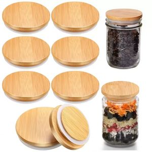 Drewniane mason słoiki pokrywki wielokrotnego użytku Bamboo Mason Canning Powa kompatybilne z szerokimi ustami Mason Jar Canning Jar 70/86mm Sxaug08