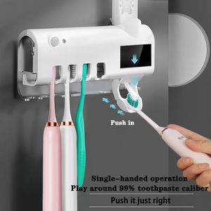 Sublimation Toothbrush Holder Toothpaste Dispenser Solar Energy Bathroom Toothbrushs Storages Box Multi-function Storage Holder USB Charge