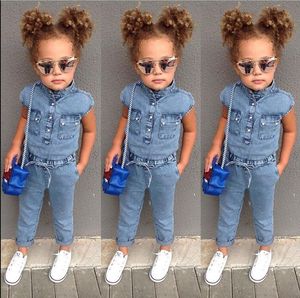 2022 Summer Toddler Kids Baby Girl Clothing Denim Sleeveless Romper Jumpsuit Playsuit Long Pants Outfits 1-6T