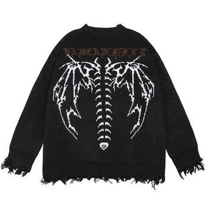 Winter High Street Overage vintage Gothic Gothic Printed Knited Sweter Men Hip Hop Harajuku Casual Loose Pullovers Unisex T220730