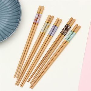 5 Pairs Chopsticks Set Marbling Antiskid Chinese style Sushi Rice Chopsticks Bamboo Wood Kitchen Tableware Dinnerware Set Gift 220727