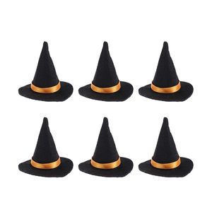 Caps Chapéus 6pcs mini chapéus de bruxa de feltro decoração de garrafa de vinho feita para halloween halh hair acessórios artesanato halloween suprimentos de festas preto 220826