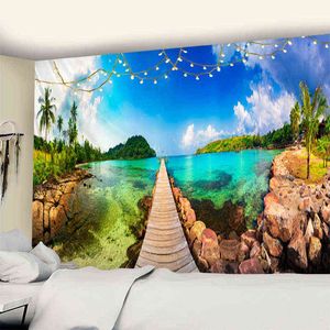 Tapestry Beach Landscape Carpet Wall Hanging Sunset Mountains and Rivers Bohemi