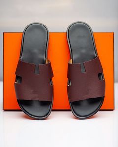 Men Slippers Designer Leather Sandals Izmir Flip Flop Oran Heritage Calfskin Sandals Summer Lazy Large Beach Casual Slides 39-46 BOX