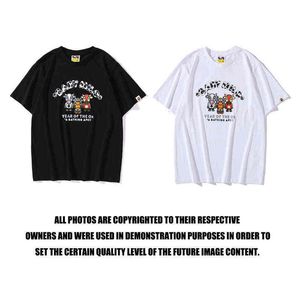 av året Ox Limited Fashion Brand Cartoon Printing Couple Street Short Sleeve T-shirt