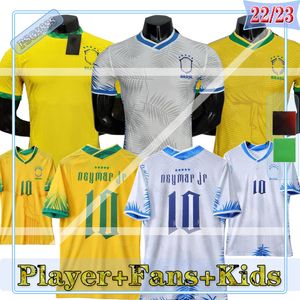 Мужчины Бразильский оптовых-2022 Игрок FSAN Brasil Soccer Jersey Camiseta de Futbol Maillot Foot Paqueta Neres Coutinho Firmino Иисус Марсело Пеле Бразильские футбольные рубашки Мужчины и дети