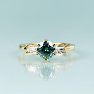 Cluster Rings Gem's Beauty 14k 10k Gold 925 Sterling Silver Moissanite for Women Natural Light Green 3-Sten Engagement