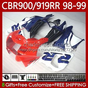 Fairings Kit For HONDA CBR 919RR 900RR 900CC 919CC CBR919 Red white blue CBR900 RR CBR919RR 98 99 Body 127No.83 CBR 900 919 RR CC 1998 1999 CBR900RR 1998-1999 OEM Bodywork