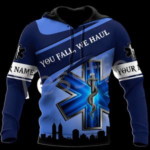 Tessffel Anpassad namn Emergency Technician EMS EMS PARAMEDIC 3DPRINT Män kvinnor Harajuku Casual Pullover Jacket Hoodies 16 220706