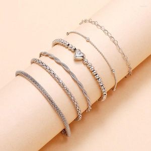 Cadeia de link 6 peças/conjunto Moda Bohemian Silver Bracelet e Set Set Retro Fished Ladies Party Jewelry Gift Fawn22