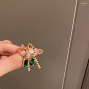 Hoop Huggie Gold Color Green Cuboid Rhinestone Dangle Earrings 2022 Trendy Alloy for Women Fashion Party Gift Jewelyhoop Kirs22