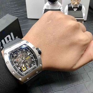 Luxury Mens Mechanics Watches Richa Milles Wristwatch Business Leisure RM030 Automatisk mekanisk vit stålfodral Tejp Mens