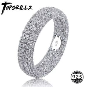 Anello con timbro in argento sterling 925 di qualità pieno ghiacciato zirconi cubici da donna anelli di fidanzamento gioielli con fascino per regali 211012