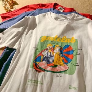 コットンファンカートゥーンプリントアメリカンカジュアルウェアTシャツ女性のための夏のOネックコンフォートティートップ