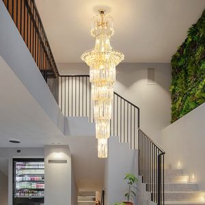 Lampadari moderni in cristallo dorato Lampadari a LED Lampadario lungo grande altezza 300 cm