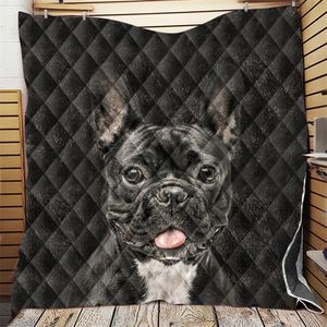 Custom DIY Print Bulldog Sherpa on Bed Animal Dog Throw Blanket for Adult Brown Gray Bedding Mantas Para Cama 220622