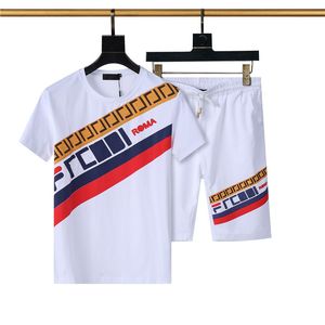 Męskie dresy dwuczęściowe krótkie rękawy i spodnie z pasiastym haftem mody styl wiosna lato oddychający zestaw sportów sportowych