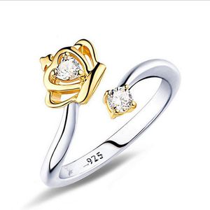 Ringos de cluster Fashion Moda Sterling Silver Ring Shiny Crystal Crown Open for Women Wedding Party Finger Jówer Girl GiftScluster