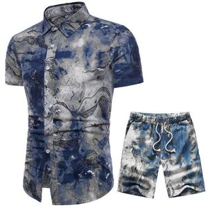 Męskie dresy na Hawajskie Summer Summer Sumpal Set Fasual Bawełniane i lniane męskie odzież 2022 Koszulki z krótkim rękawem w rozmiarze Dwukrotne garnitur M.