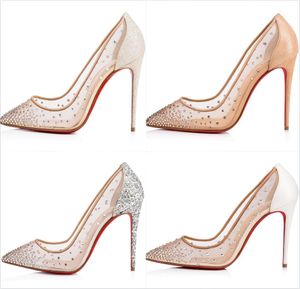 With Box Stiletto heel Shoes Crystals Pointed Toe Mesh Pumps shoes high Heels