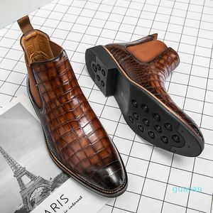 디자이너 첼시 부츠 남자 신발 푸 PU 가죽 단색 발목 클래식 라운드 발가락 캐주얼 패션 스톤 패턴 편안한 통기성 평평한 낮은 부츠