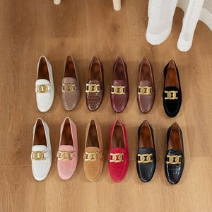 Sandals Loafers For Women 2022 Women's Kid Suede Cowhide Female Flat Shoes Brand Design With Metal Buckle Casual Mocasines LuxeSandals