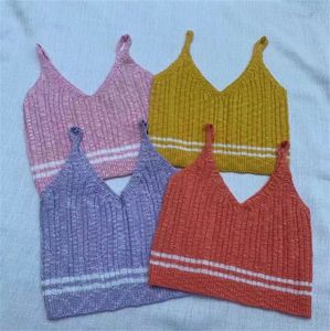 Camisetas femininas de tricô sem mangas nadador nas costas nadador top cropped letras bordado decote em V slim bustier verão streetwear