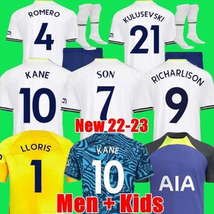 Homens crianças 22 23 SON Jerseys de futebol 2022 2023 camisa de futebol de camisa Terceira Lucas Hojbjerg Loris Romero Reguilon Bryan Kulusevski Bentancur Kane