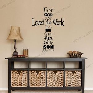 Adesivos de parede John 3:16 Decalque Cross - Adesivo Christian Decor Decor Deus tão amado Bíblia versículo Citações para quarto CX2201