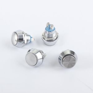 Switch 1pc 12mm 16mm 19mm 22mm Metal Push Button 1No Screw Horn Botton Switches Momental Återställ platt rund Hög huvudswitch