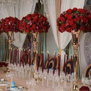 Wholesale gold iron flower stand wedding decoration table centerpiece tall vases marriage pillars metal props event party decor center peices wedding