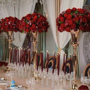 Großhandel Gold Eisen Blumenständer Hochzeitsdekoration Tischdekoration hohe Vasen Ehe Säulen Metall Requisiten Event Party Dekor Mittelstücke Hochzeit