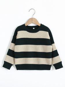 유아 소년 스트라이프 패턴 드롭 어깨 스웨터 She01.