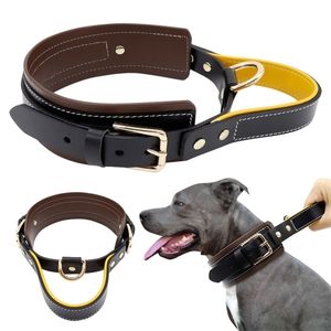 Leather Large Dog Collar Wide Big s s with Handle Adjustable Quick Control for Medium Pet Y200515