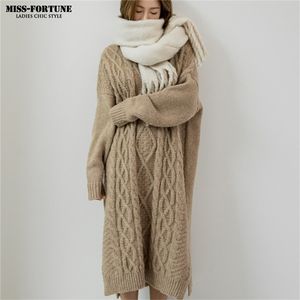 Vintage Warm Autumn Sweater Women Dress Winter Long Sweater Knitted Dresses loose Maxi Oversize Dresses Long Robe Vestidos 201221