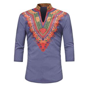 Mens Hipster V Neck African Dashiki Shirt 2022 Autumn New Short Sleeve African Clothes Hip Hop Streetwear Casual Tee Shirt Homme L220704