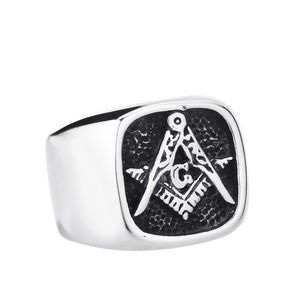 Modne Męskie Pierścionki Retro Silver Męskie Ze Stali Nierdzewnej Freemason Masonic Signet Ring Jewel Etemty Biżuteria sprzedaży