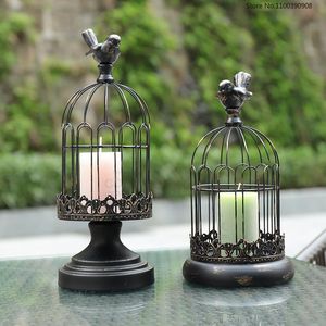 Candle Holders Wrought Iron Holder Vintage Metal Hollow Handmade Hanging Bird Cage Wedding Candlestick Home Decor FlorerosCandle