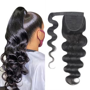 Body Wave Ponytail Human Hair Wrap Around Ponytails Extension Remy Clip in Hair-Extensions Colore naturale