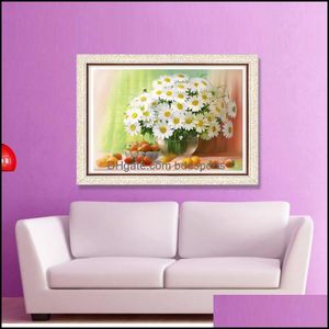 Paintings Arts Crafts Gifts Home Garden New White Chrysanthemum Fruit Fl Mosaic Picture Pattern Cross Stitch Rhinestone Diy Diamond Embro