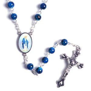 ingrosso Dimensioni Della Catena Del Branello-Catene rosario cattolico piccole dimensioni rotonde perle di vetro blu vergine mary jesus collace womenchains